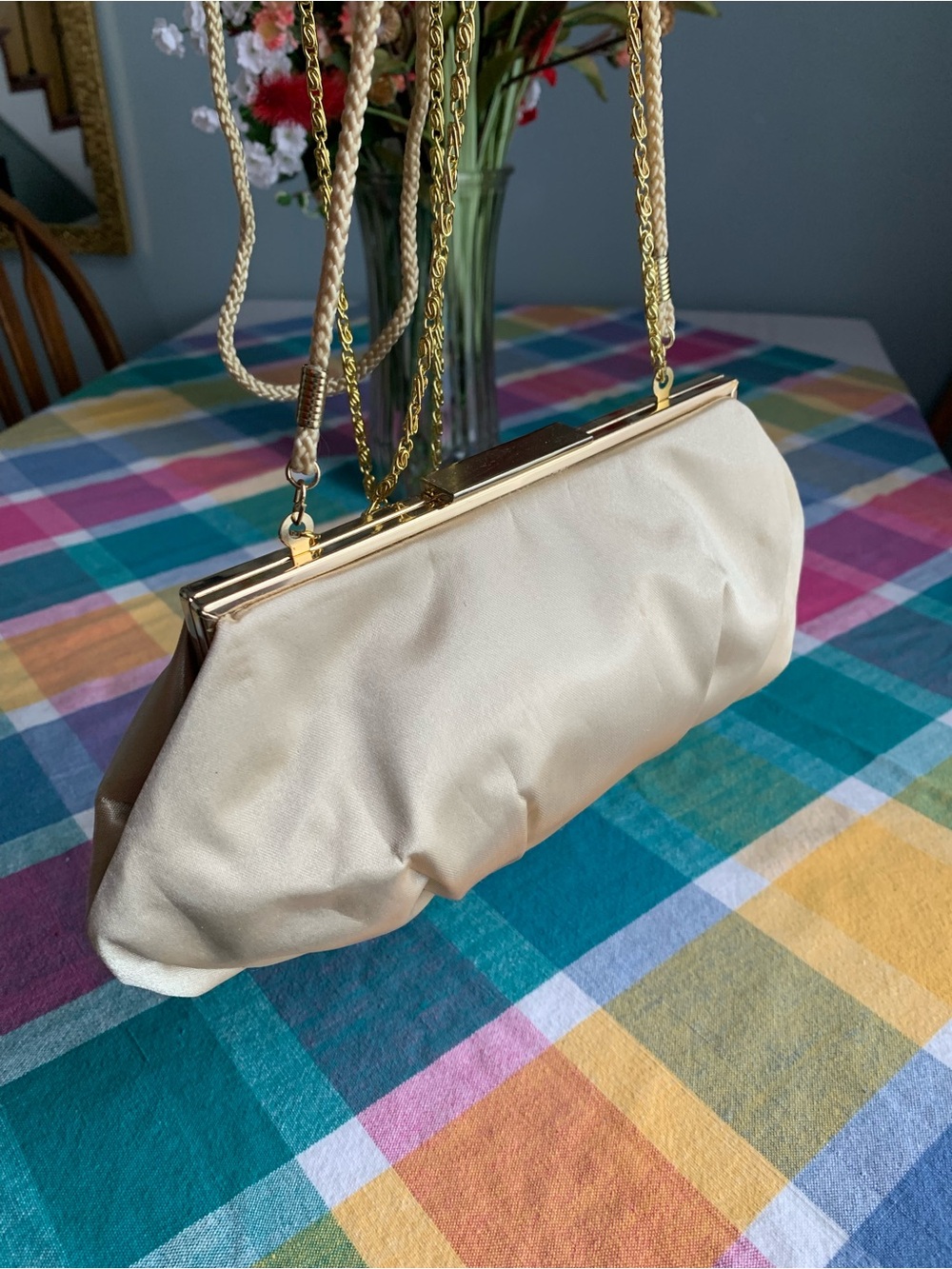 Lulu Townsend Satin Cream Clutch with Gold Chain - Picture 16 of 16